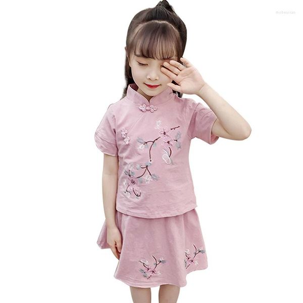 Conjuntos de roupas roupas de verão meninas camiseta saia traje para estilo chinês conjunto adolescente crianças