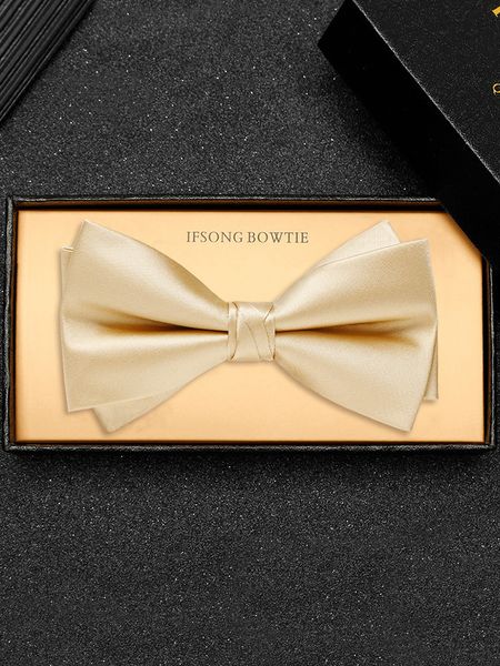 Yay bağları Yüksek kaliteli erkekler altın bow tie damat düğün düğün üst düzey adam takım elbise resmi kuru elbise yay düz renkli moda şampanya bow kravat 230727