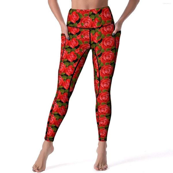 Активные брюки Red Rose йога Женщины цветы.