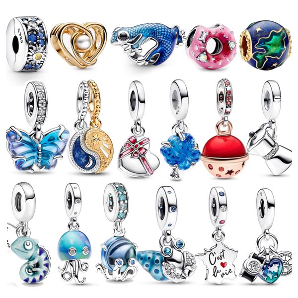 925 Silver Fit Pandora Charm Summer Ocean Series Octopus Frog Fashion Charms Set Pingente DIY Contas finas Jóias, um presente especial para mulheres