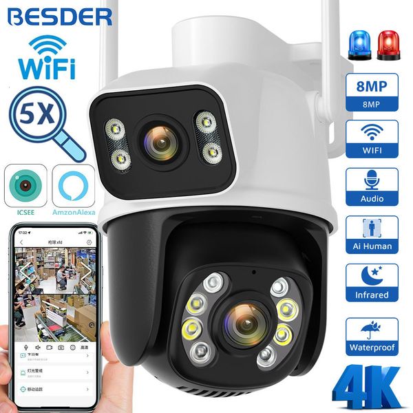 Камеры Pinhole Besder 8MP PTZ Wi -Fi Camera Outdoor Night Vision Двухэкранное обнаружение человека 4 -мегапиксельная защита.