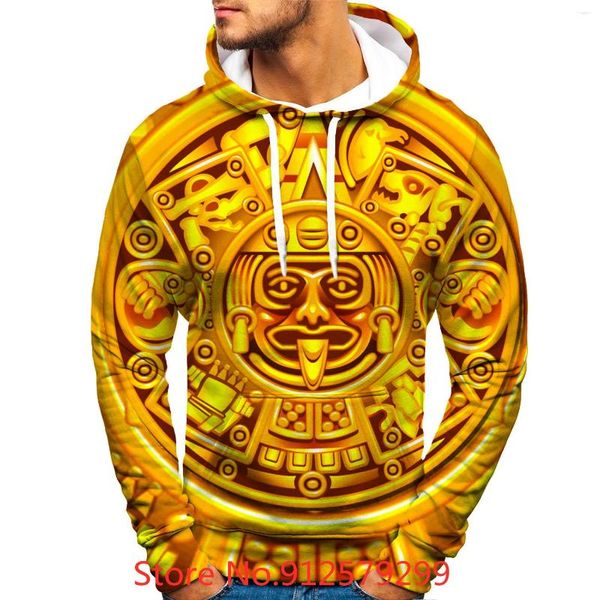 Erkek Hoodies 2023 Erkek/Kadın Modası Meksika Aztek Takvimi Erkek Gündelik Hoodie Sweatshirts Harajuku Külot Tops