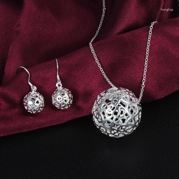 Hoop Ohrringe Trend 925 Sterling Silber Hohl Ball Anhänger Halskette Schmuck-Set Für Frauen Mode Streetwear Party Hochzeit Geschenke