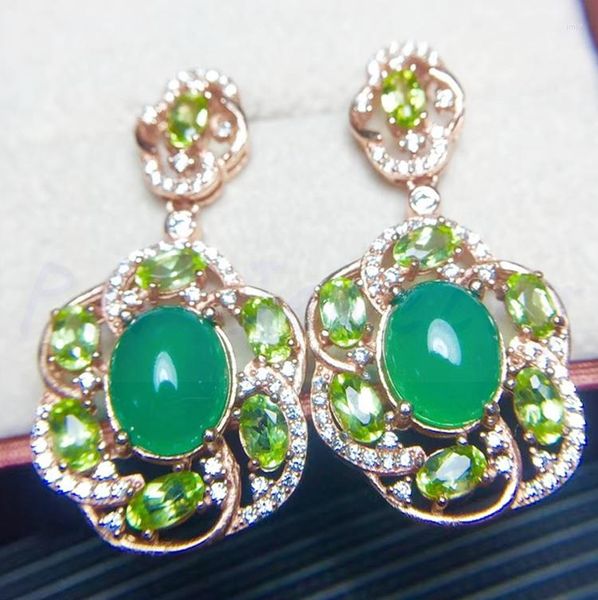 Brincos Pendurados Natural Peridoto Verde Calcedônia Brinco em Gota Prata Esterlina 925 0,3 ct 14 pçs 3,5 ct 2 pçs Pedra Preciosa T852902