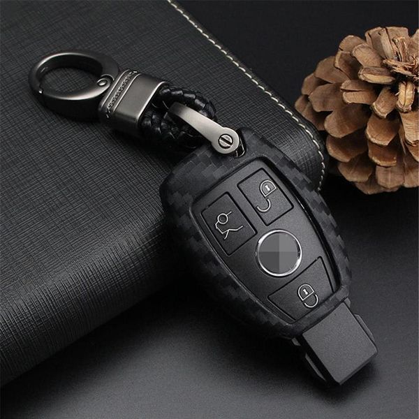 Para Mercedes-Benz Fob Car Key Fob Case Para Mercedes A C E S Class GLK CLA GLA GLC GLE CLS SLK AMG E260l C200l - Black-Weave Keych326B