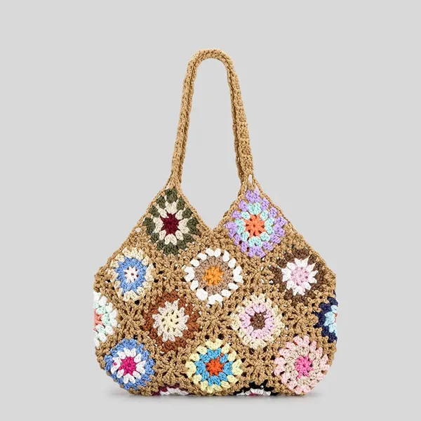 Bolsa de crochê de malha floral estilo desleixado Bolsa de ombro de alta qualidade tecida à mão pura bolsa de praia bolsa tiracolo bolsa de palha bolsas de mão