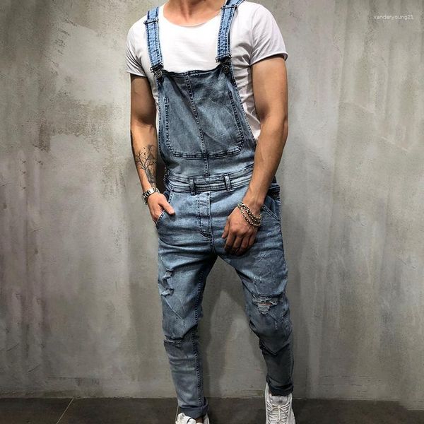 Herren Jeans Sommer Casual Fashion Ripped High Street Distressed Denim Overalls Overall