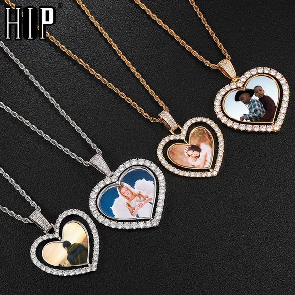 Anhänger Halsketten Hip Hop Maßgeschneiderte Po Herz Rotierende Doppelseitige Iced Out Bling Kubikzircon Halskette Anhänger Für Männer Schmuck Große Kleine 230728