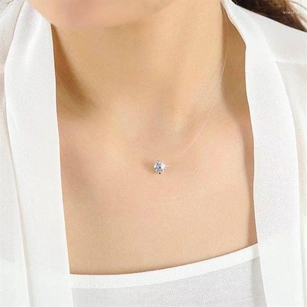 Collane con ciondolo Girocollo brillante con zirconi semplici per le donne Collana con lenza di pesce Gioielli Linea invisibile trasparente Moda