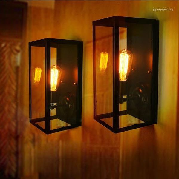 Lampada da parete Loft Modern Vintage American Country Lustre Glass Box Rectangle Edison Sconce Industrial Bar Bathroon Apparecchio di illuminazione