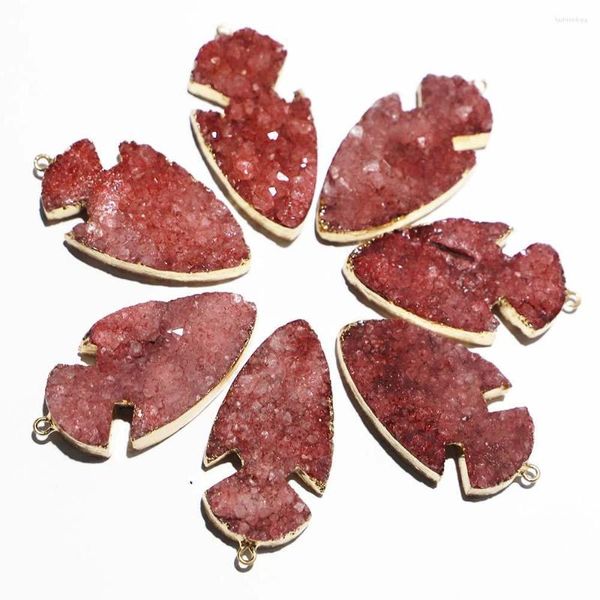 Colares com Pingente de Pedra Natural Rosa Cristal Vermelho Colar de Seta em Forma de Folha Conector de Furo Único Jóias Atacado 3 pçs/lote