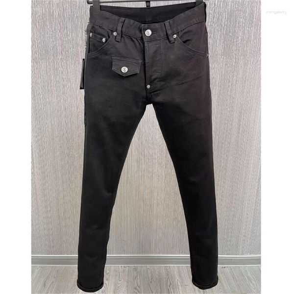 Jeans da uomo Fashion Trend High Street Punk Style Pantaloni in tessuto denim nero Slim Fit Casual 9888 #