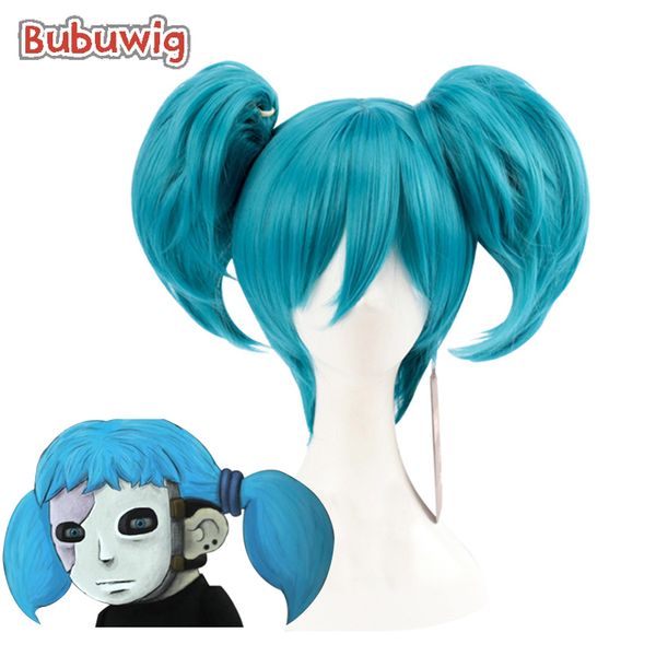 Jogo de cabelo sintético Bubuwg Cosplay Sally Face tail Halloween Girls Party Role Play Blue Heat Resistant Cap 230728