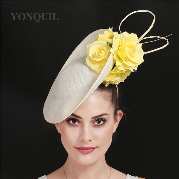 Geizige Krempenhüte Wunderschöne Kenducky Big Hair Fascinators für Prom Cocktail Kirche Elegante Frauen Fedora Lady Fancy Nice Rose Flower Kopfbedeckung 230729