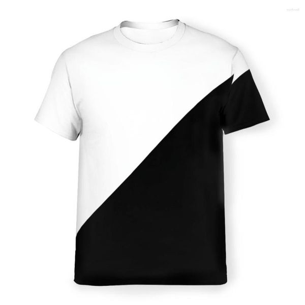 T-shirt da uomo Diagonal Half White and Black Polyester TShirts Color Men Harajuku Tops Camicia sottile girocollo