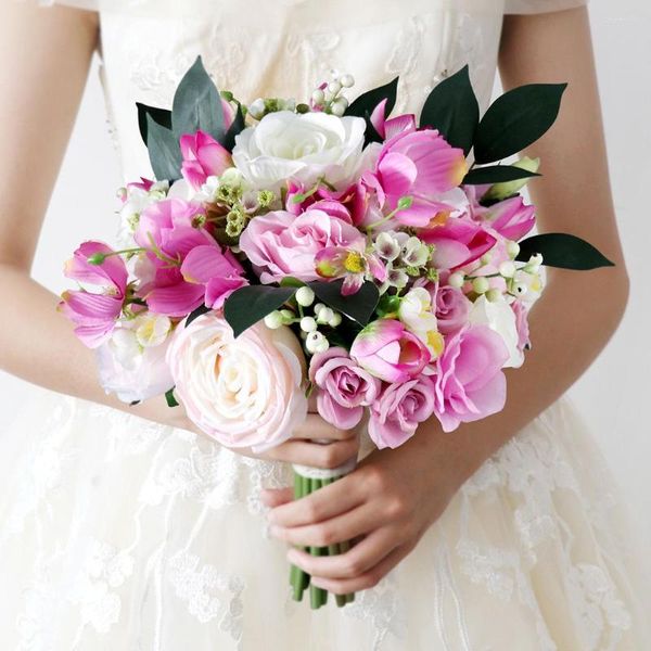 Fiori nuziali 1 fascio Bouquet da sposa in seta Accessori per la decorazione della casa Festa Pompon finti Rose artificiali Vacanze