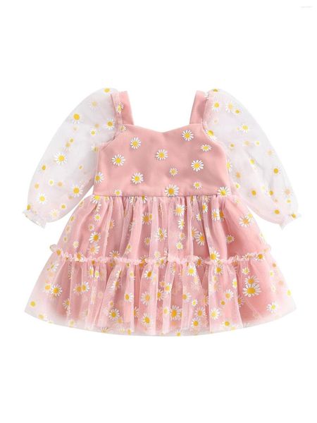 Vestidos para meninas Vestido evasê de renda floral para bebês com detalhes em laço e saia de tule com babados para ocasiões especiais