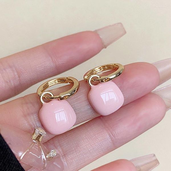 Orecchini a cerchio Design della Corea Gioielli di moda Color oro Quadrato di lusso con pietra rosa intarsiata per accessori per feste da donna