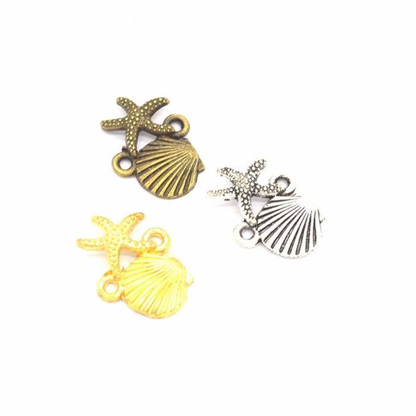 500 pz / lotto Shell Starfish Connector Charms Pendenti Gioielli Creazione di risultati Bracciale Accessori fai da te 13x18mm beach charms2404