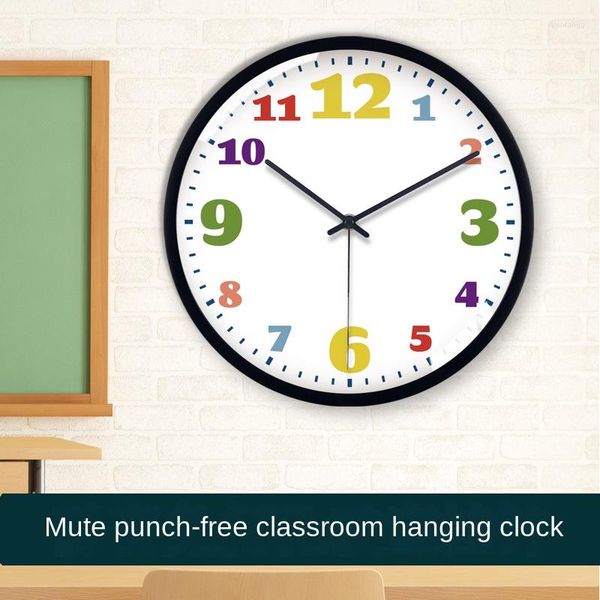 Relógios de parede silenciosos para salas de aula não perfuradas Aluno montado em tempo para crianças Quartos de desenho animado Moda Rádio