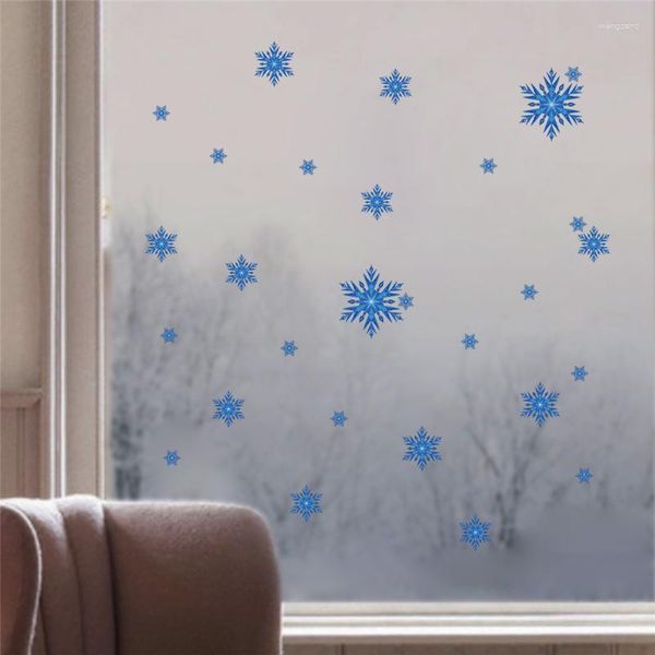 Adesivos de parede lindos flocos de neve azuis para o festival de natal decoração de casa faça você mesmo arte mural de natal pvc pôsteres decalques de janela