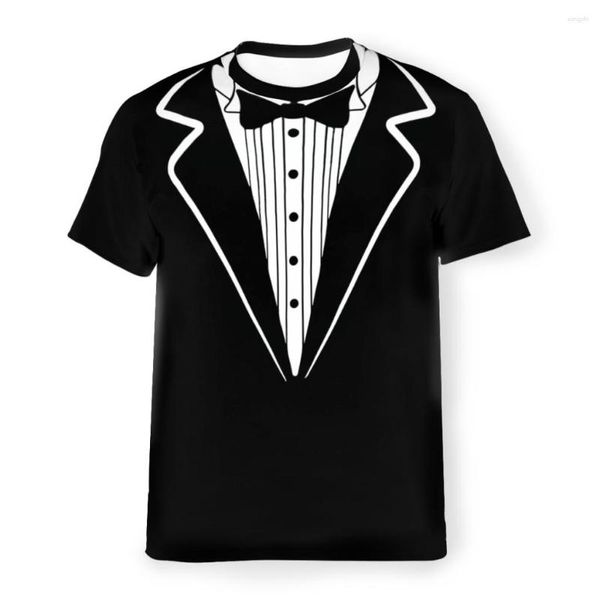 Camisetas masculinas gravata borboleta smoking exclusivo camiseta de poliéster qualidade superior criativa camisa fina manga curta