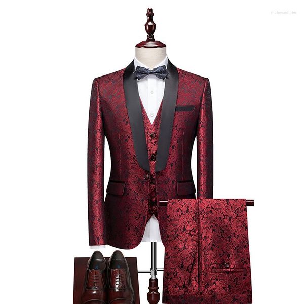 Erkek Suit 2023 (Ceket Yelek Pantolon) Sıradan İş Butik Çiçek İnce Fit Set Üç Parçalı Düğün Kıyafet