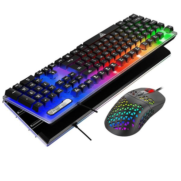 Conjunto de combinações de teclado e mouse para jogos mecânicos V4 USB LED arco-íris com fio para PC laptop desktops Kit269T