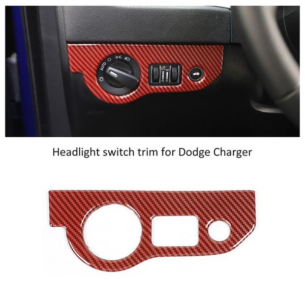 Abs carro esquerdo farol interruptor botão guarnição vermelho fibra de carbono para dodge challenger 2015 carregador 2010 acessórios interiores do carro252y