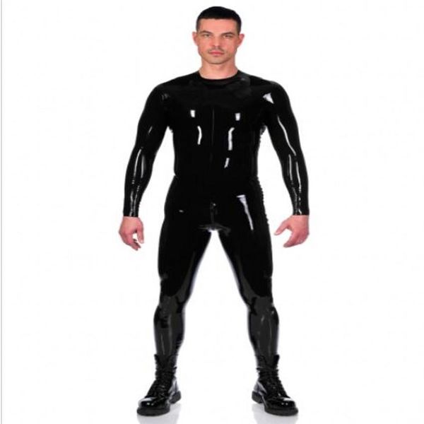 Trajes de Catsuit da moda Body de couro sintético de PVC sexy macacões de manga longa com zíper traseiro de 3 vias na virilha frontal276y