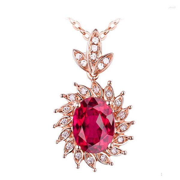 Colares com Pingente Ruby Love Turmalina Vermelha Banhado a Ouro Rosa 18K Pedra Ornamental Brilhante