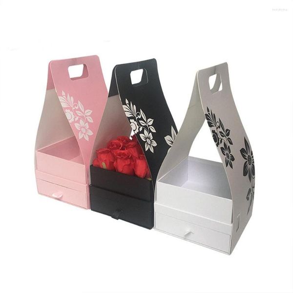 Confezione regalo Liquidazione Flosrist Imballaggio Fiori Scatola tetragonale Include cassetto Sacchetti di carta Maniglia Festa di nozze San Valentino