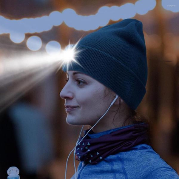 Boinas LED Chapéu Inverno Quente Boné Malha Elástico Macio Acampamento Impermeável Luz Noite Jogging Gorro Unissex