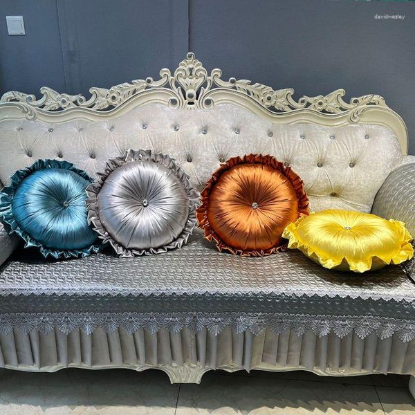 Travesseiro sofisticado de flanela de luxo decorativo para casa redondo retrô sala de estar sofá abóbora lance 40 x 40 cm