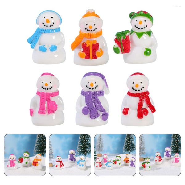 Garrafas de armazenamento 6 peças mini decoração cartola estatueta de paisagismo adorável miniatura estátua de boneco de neve resina micro ornamentos de inverno