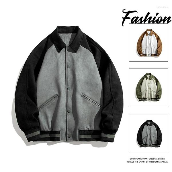 Herrenjacken Männer Faux Wildleder Jacke Frühling Herbst Baseball Kleidung Revers Mantel Übergroßen High Street Military Vintage Paar Trendy Stil