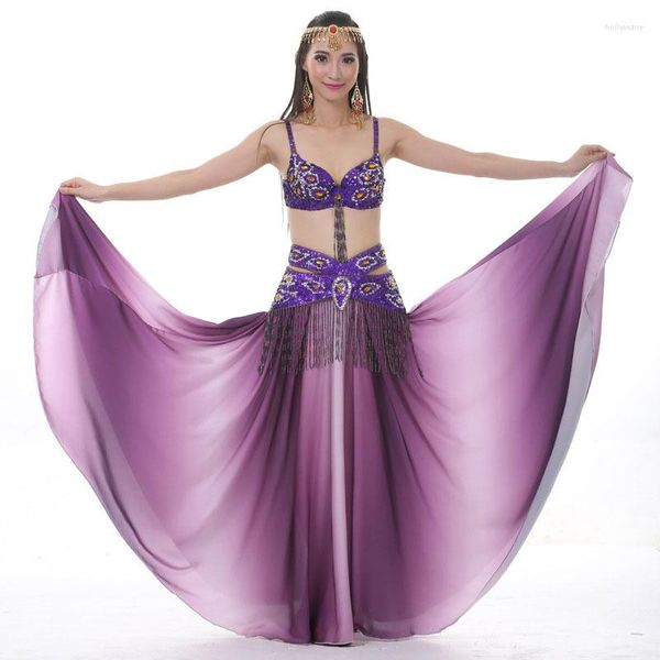 Bühnenkleidung Damen Sexy Bauchtanzanzug C-Cup BH Top Perlengürtel Kleid Ägyptischer Tanz Festival Kleidung Ballsaal für Frauen