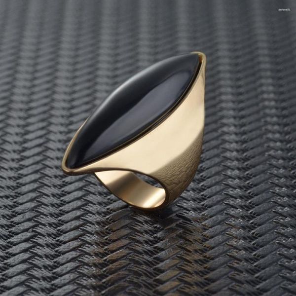 Кластерные кольца Qiluxy Fashion Vintage Black Stone Big Ring для женщин Роскошное золотое цвет вечеринка для женских ювелирных изделий подарки