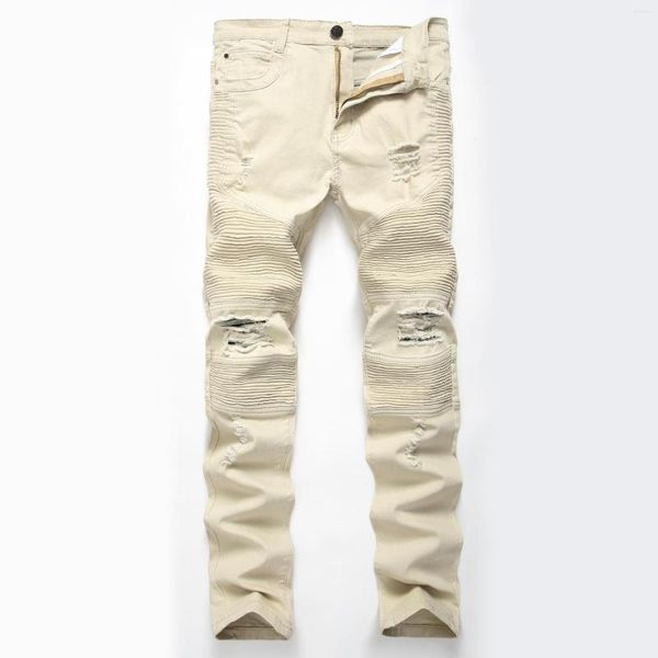 Jeans da uomo High-end Tide Marca Large Size Upper Denim Hole Rovinato Pantaloni europei e americani lavati retrò Elastico sottile