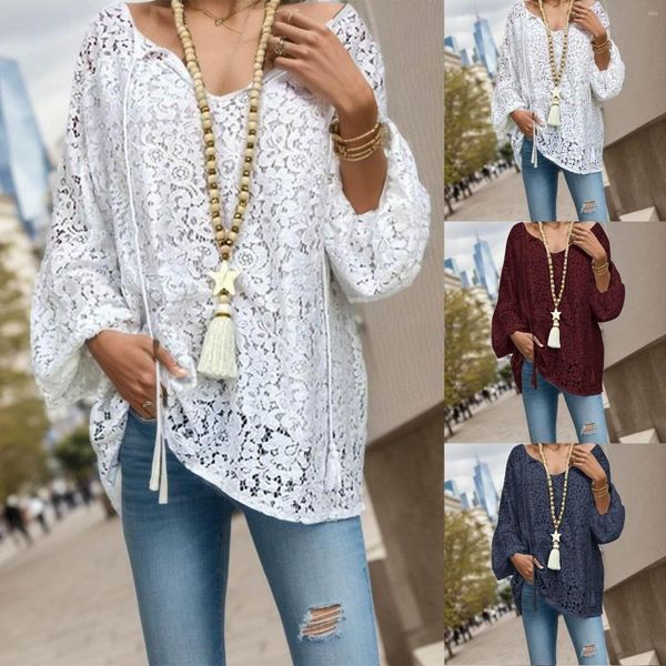 Casual Kleider Boho Weiße Spitze Plus Größe Frauen Sexy Aushöhlen V-ausschnitt Langarm Strand Urlaub Bluse Elegante Weibliche Verband quaste Shirts