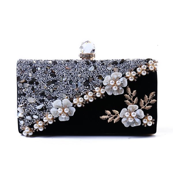 Sacos de noite vintage de veludo feminino bolsa de moda cristal feminina nupcial casamento bolsa de mão flor bolsas 230728