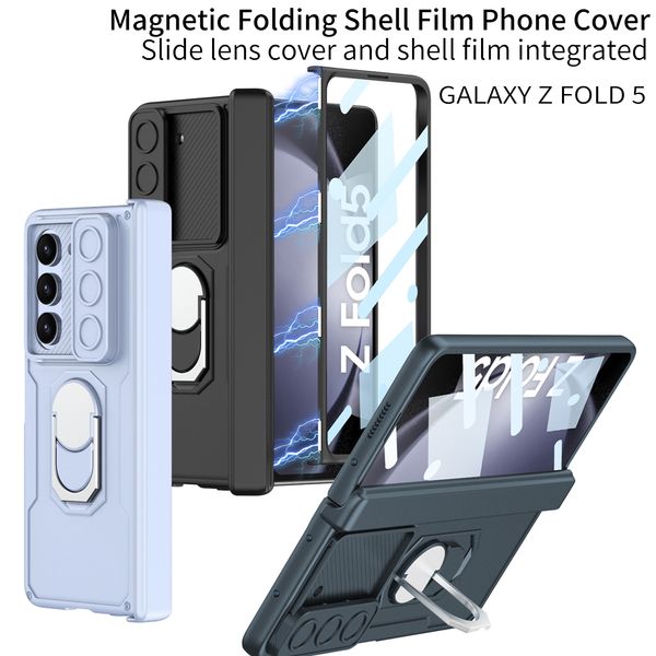 Estojo resistente para lentes para Samsung Galaxy Z Fold 5 estojo de metal com dobradiça magnética proteção película capa de tela