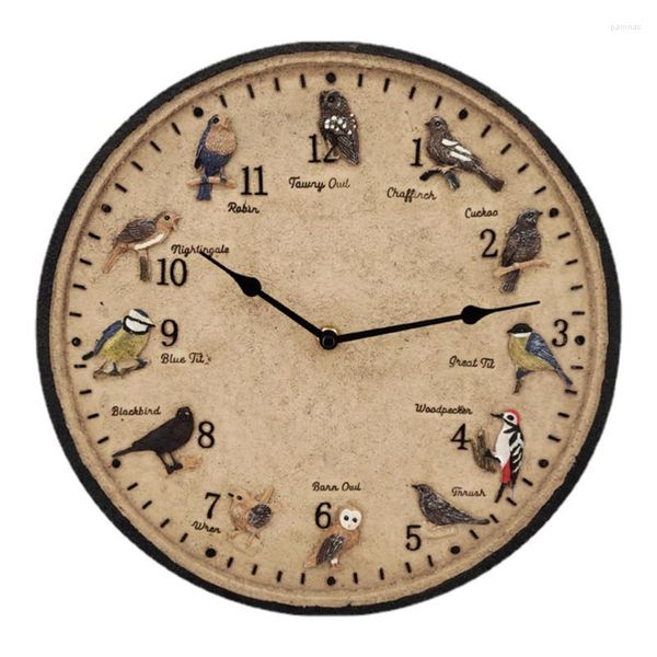 Orologi da parete Orologio impermeabile decorativo rotondo con uccello da 12 pollici a batteria stile moda retrò resistente al sole per giardino