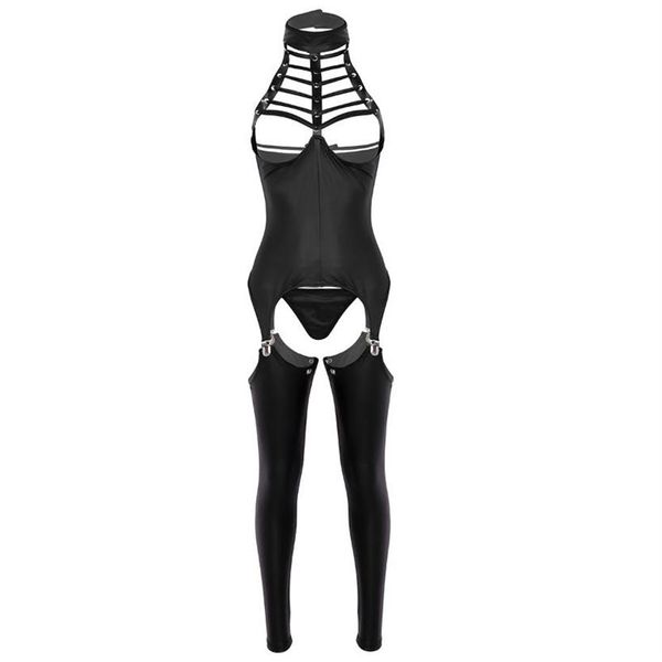 3 pçs feminino conjunto de lingerie virilha aberto frente única busto sutiã couro envernizado erótico sexy terno cosplay bodysuit sutiãs S306h