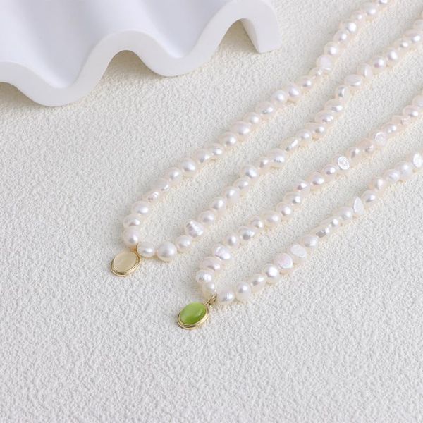 Подвесные ожерелья минар элегантные нерегулярные пресноводные жемчужины с бисером для женщин зеленое белое опаловое колье для колье свадебные украшения
