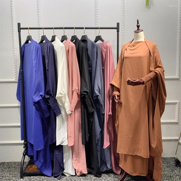 Abbigliamento etnico Abito musulmano da donna 2 pezzi Jilbab Set Indumento da preghiera Nida Abaya con cappuccio Khimar Hijab Gonna lunga Abbigliamento islamico Dubai Turchia