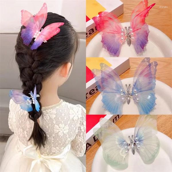 Haarschmuck 3D Schmetterling Clips mit Perle für Baby Mädchen bewegliche Flügel Haarnadel Haarspangen Haarklammern Mode