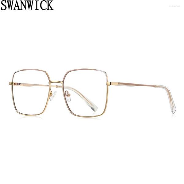 Óculos de Sol Swanwick Feminino Óculos Grande Quadrado Armação Óptica Metal Lentes Transparentes Moda Anti Azul Bloqueio de Luz Feminino Preto Rosa Dourado