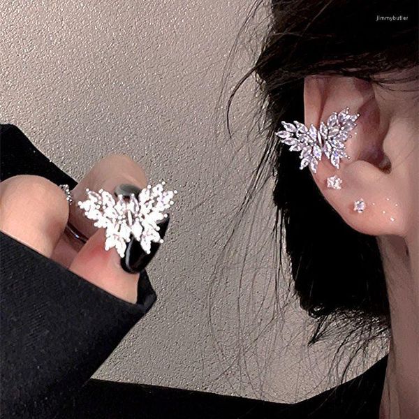 Brincos nas costas 2023 Moda Zircão Brilhante Borboleta Ear Cuff Não Perfurante Coreano Simples Design Feminino Clipe Jóias Atacado