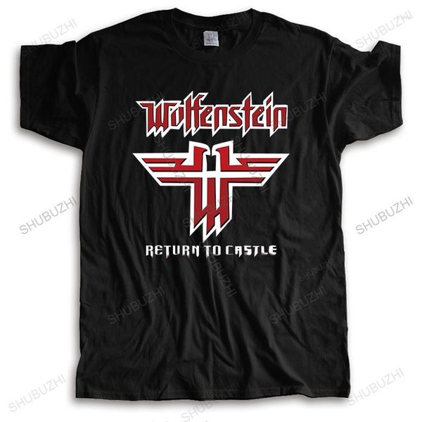 Erkek tişörtleri homme yaz t-shirt markası o boyun tshirts nadir !! Wolfenstein Logo Ünlü Video Moda Pamuk Unisex Teeshirt Euro Boyut